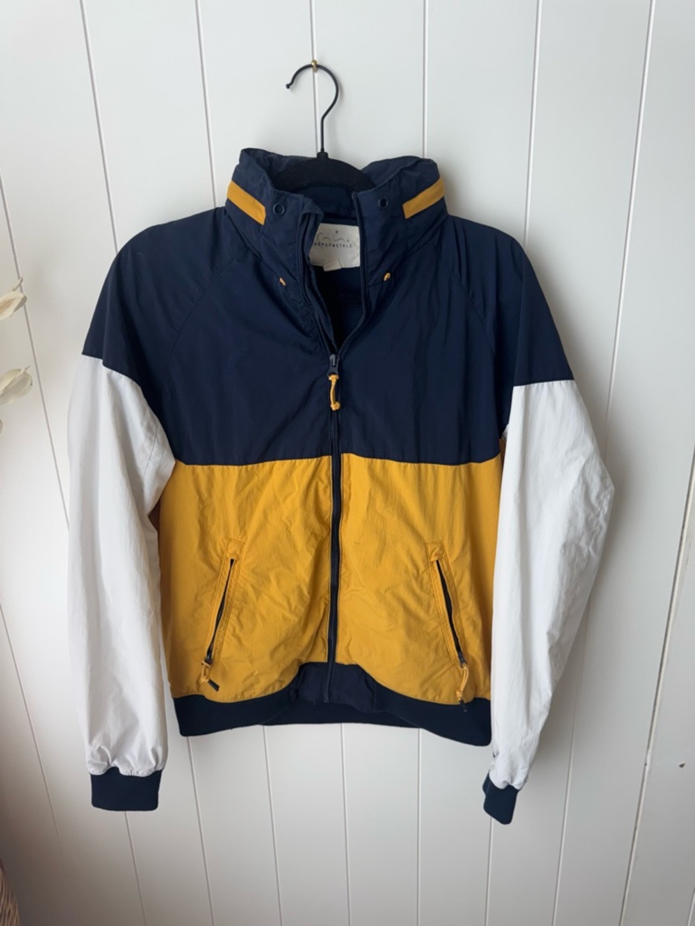 Aeropostale Colorblock Nylon Mesh Lined Jacket Men's Small Navy Yellow White